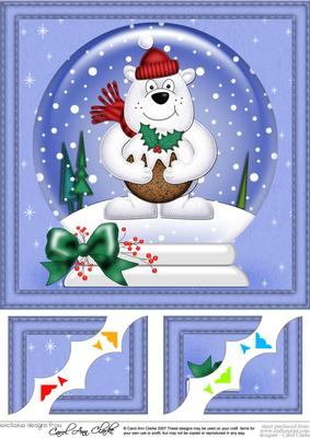 8 x 8 Xmas Polar Bear's Pud Snowglobe Scalloped Corner