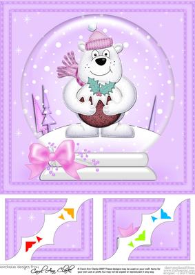 8 x 8 Xmas Polar Bear's Pud Snowglobe Scalloped Corner