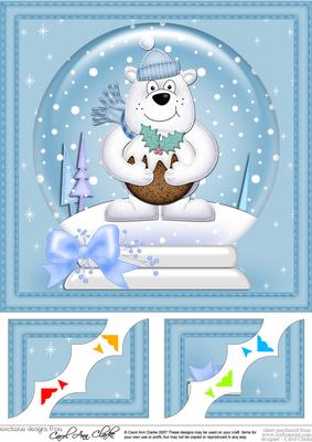 8 x 8 Xmas Polar Bear's Pud Snowglobe Scalloped Corner