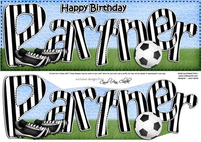 Large Dl Birthday Partner Football Card & 3D Decoupage