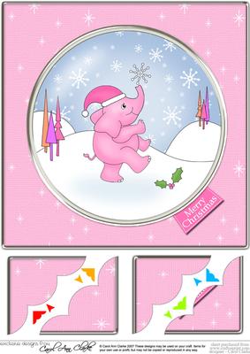 8 x 8 Christmas Elephant Scalloped Corner Topper