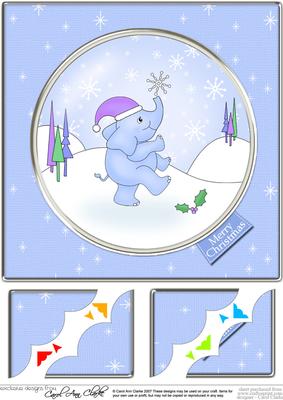 8 x 8 Christmas Elephant Scalloped Corner Topper