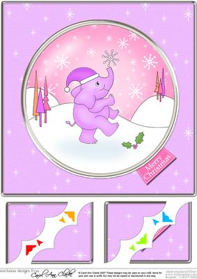 8 x 8 Christmas Elephant Scalloped Corner Topper