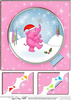 8 x 8 Christmas Elephant Scalloped Corner Topper