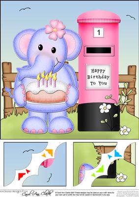 8 x 8 Lola Elephant's Birthday Cake Scalloped Corner Topper