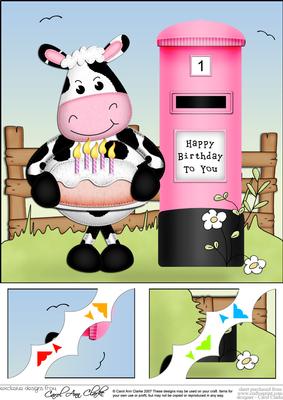 8 x 8 Milly Moo Cow's Birthday Cake Scalloped Corner Topper