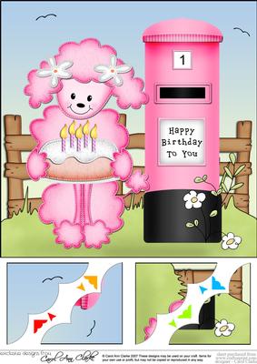8 x 8 Bonbon Poodle's Birthday Cake Scalloped Corner Topper