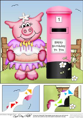 8 x 8 Zoe Piggy's Birthday Cake Scalloped Corner Topper