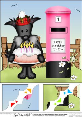 8 x 8 Scottie Dog's Birthday Cake Scalloped Corner Topper