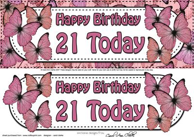 Large Dl Birthday 21 Today Butterflies 3D Decoupage