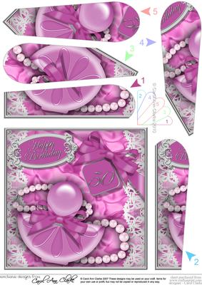 50th Birthday Perfume Lace N Pearls Fan Pyramage Topper