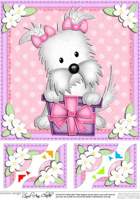 8 x 8 Jess Westie Dog's Present Scalloped Corner Topper