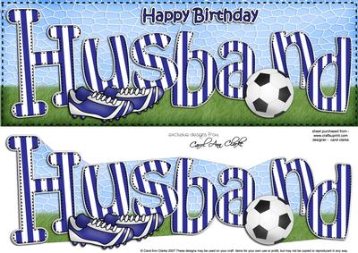 Large Dl Birthday Husband Football Card & 3D Decoupage