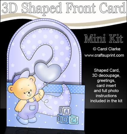 3D 2nd Birthday Teddy Shaped Front Card with Decoupage