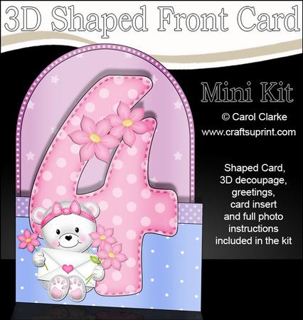 3D 4th Birthday Teddy Shaped Front Card with Decoupage