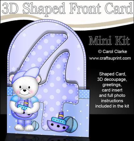3D 4th Birthday Teddy Shaped Front Card with Decoupage