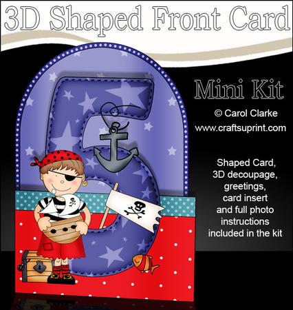 3D 5th Birthday Pirate Shaped Front Card with Decoupage