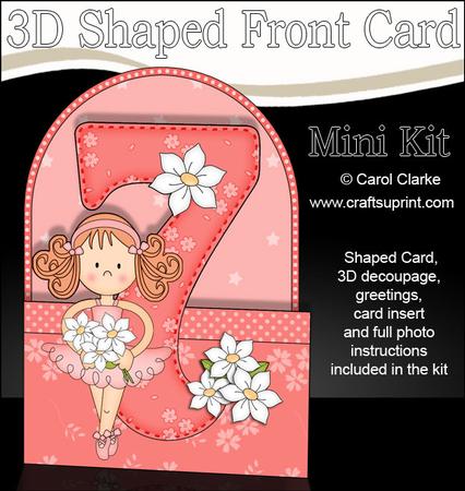3D 7th Birthday Ballerina Shaped Front Card with Decoupage