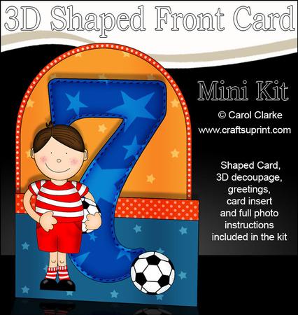 3D 7th Birthday Footballer Shaped Front Card with Decoupage