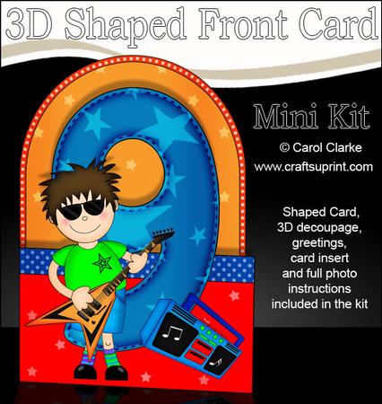 3D 9th Birthday Rock Star Shaped Front Card with Decoupage