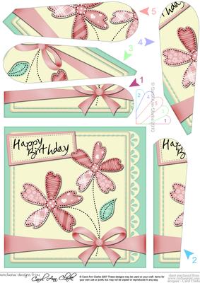 Birthday Flowers & Lace Fan Pyramage Topper
