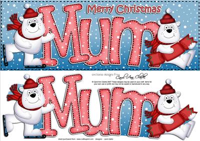 Large Dl Xmas Mum Polar Bears Quick Card 3D Decoupage