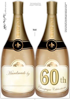 Large Dl 60th Champagne Bottle Shaped Card
