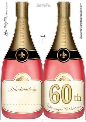 Large Dl 60th Champagne Bottle Shaped Card