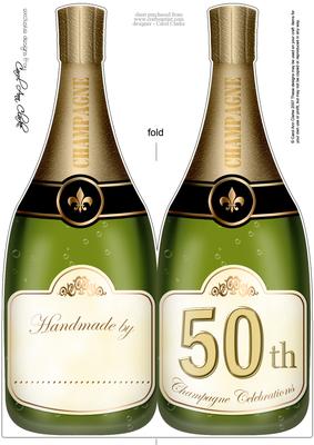 Large Dl 50th Champagne Bottle Shaped Card