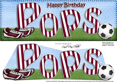 Large Dl Birthday Pops Football Card & 3D Decoupage