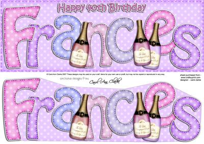 40th Birthday Frances Champagne Large Dl 3D Decoupage