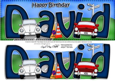 Large Dl Birthday David Cars Card & 3D Decoupage