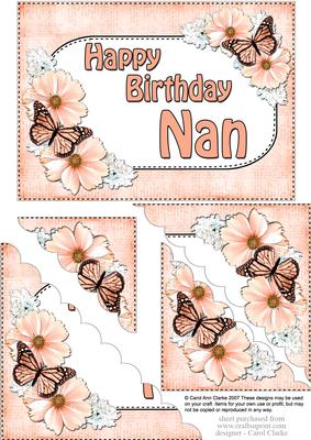 5x7 Flower & Butterfy Birthday Nan Scallop Corner