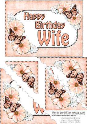 5x7 Flower & Butterfy Birthday Wife Scallop Corner