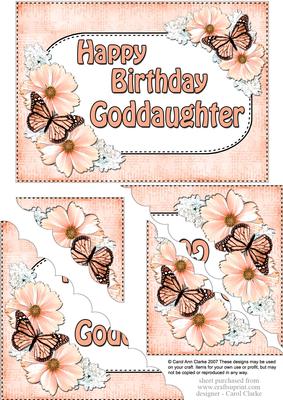 5x7 Flower & Butterfy Birthday Goddaughter Scallop Corner
