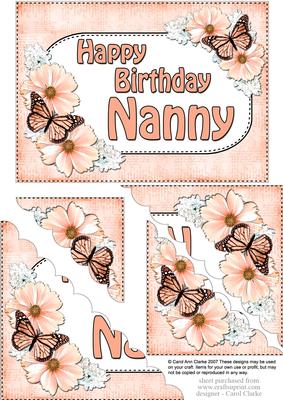 5x7 Flower & Butterfy Birthday Nanny Scallop Corner