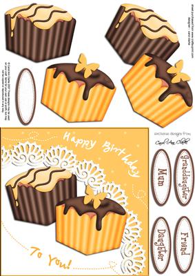 Fondant Fancies Birthday Cakes Quick Card N 3D Decoupage