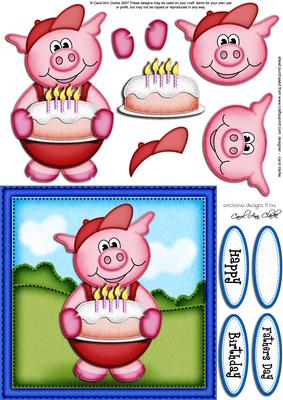 Syd Piggy's Birthday Cake Quick Card N 3D Decoupage