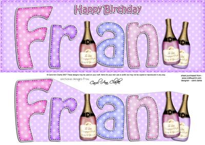 Birthday Fran Champagne Large Dl 3D Decoupage