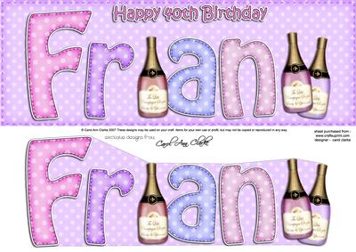 40th Birthday Fran Champagne Large Dl 3D Decoupage