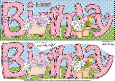Large Dl Birthday Pretty Gardening 3D Decoupage