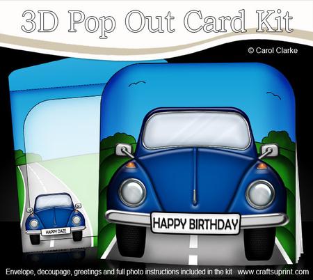 3D Vw Beetle Transport Pop Out Card Kit