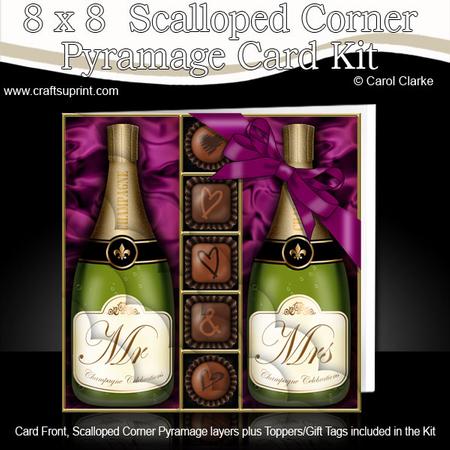 8 x 8 Mr N Mrs Champers Chocs N Roses Scalloped Corner Kit