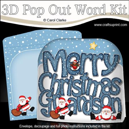 Merry Christmas Grandson Santa Pop Out Xmas Word Card
