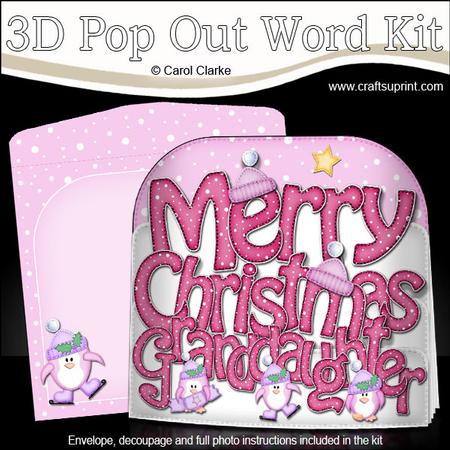 Merry Christmas Granddaughter Penguin Pop Out Xmas Word Card
