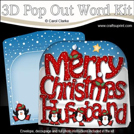Merry Christmas Husband Penguin Pop Out Xmas Word Card