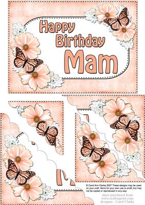 5x7 Flowers & Butterflies Birthday Mam Scallop Corner