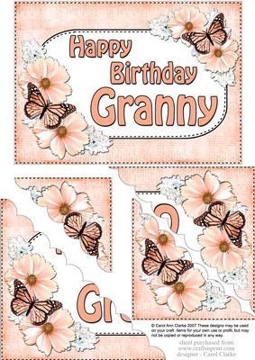 5x7 Flowers & Butterflies Birthday Granny Scallop Corner