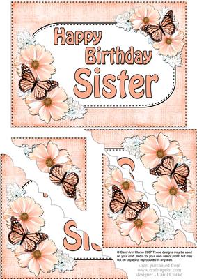 5x7 Flowers & Butterflies Birthday Sister Scallop Corner
