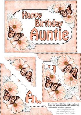 5x7 Flowers & Butterflies Birthday Auntie Scallop Corner